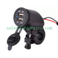 Soquete 12V 2.1A Dual USB para motocicleta com luz LED